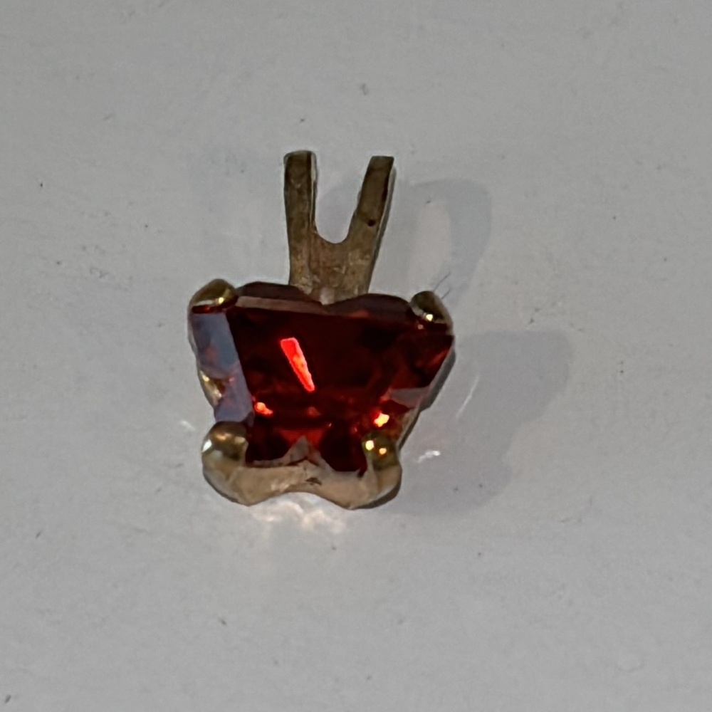 Butterfly mini Birthstone pendant July or January red stone in 10k gold